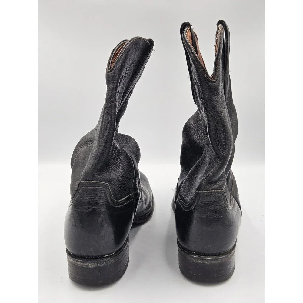 Larry Mahan Men’s Black Leather Cowboy Boots Western Size US 8 D
